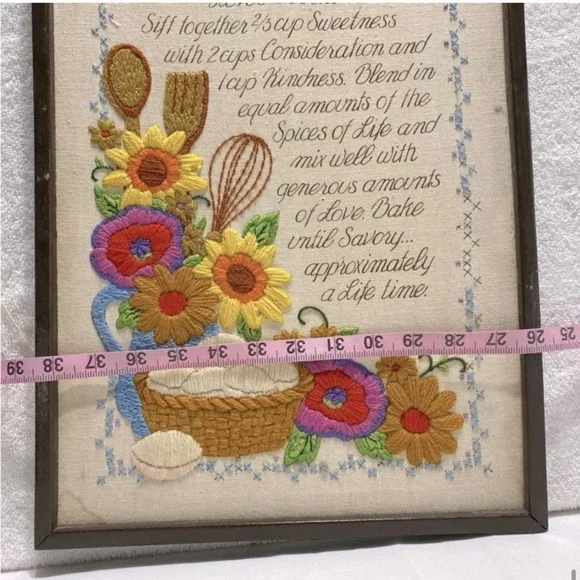 Vintage Handmade Love’s A Cookin’  Recipe Framed Embroidery Art - Picture 9 of 10